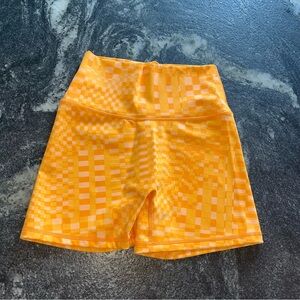 Offline by Aerie Orange Checkered Biker Shorts 4”
